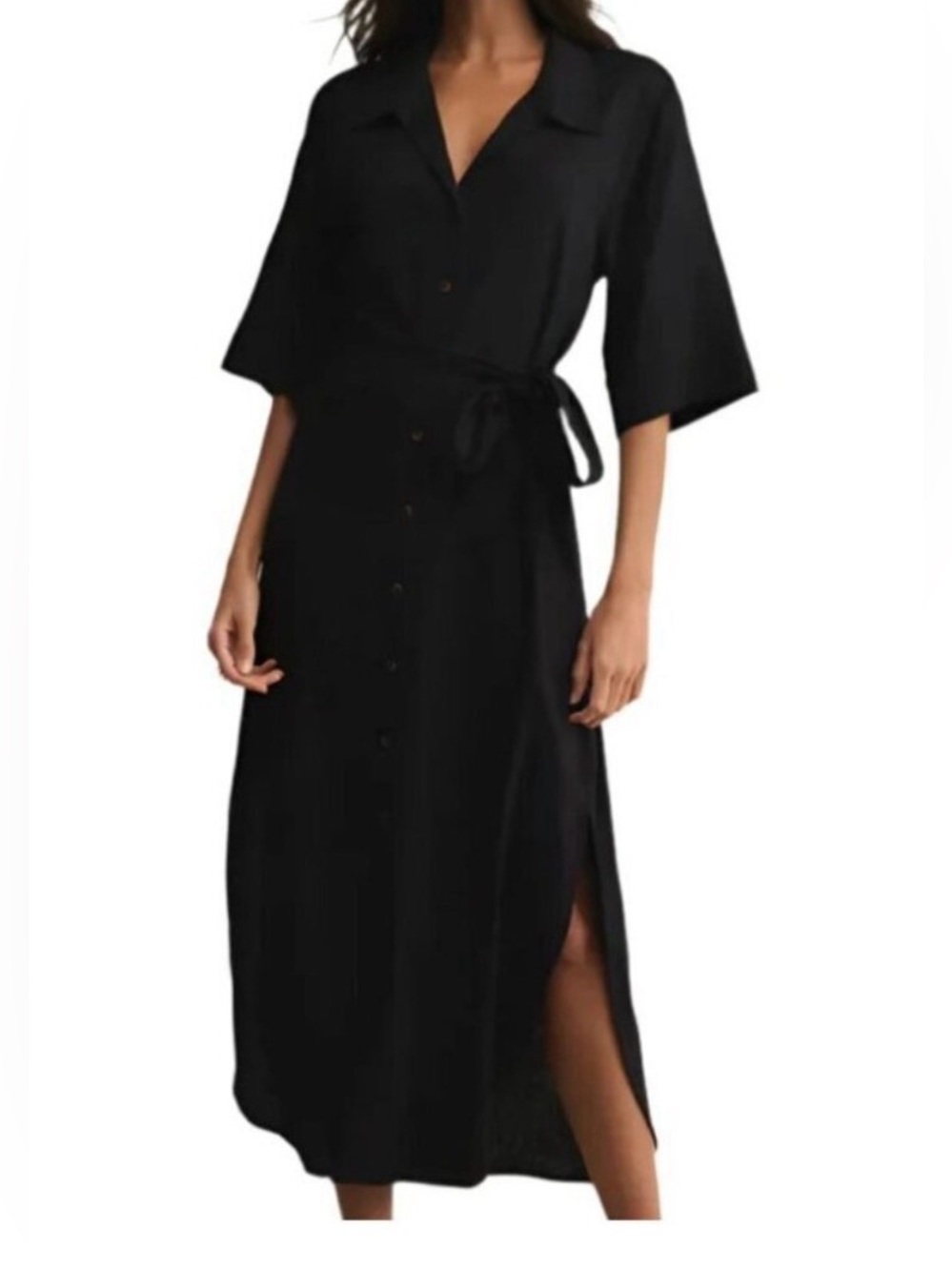 Z Supply brise linen blend midi dress black size large
